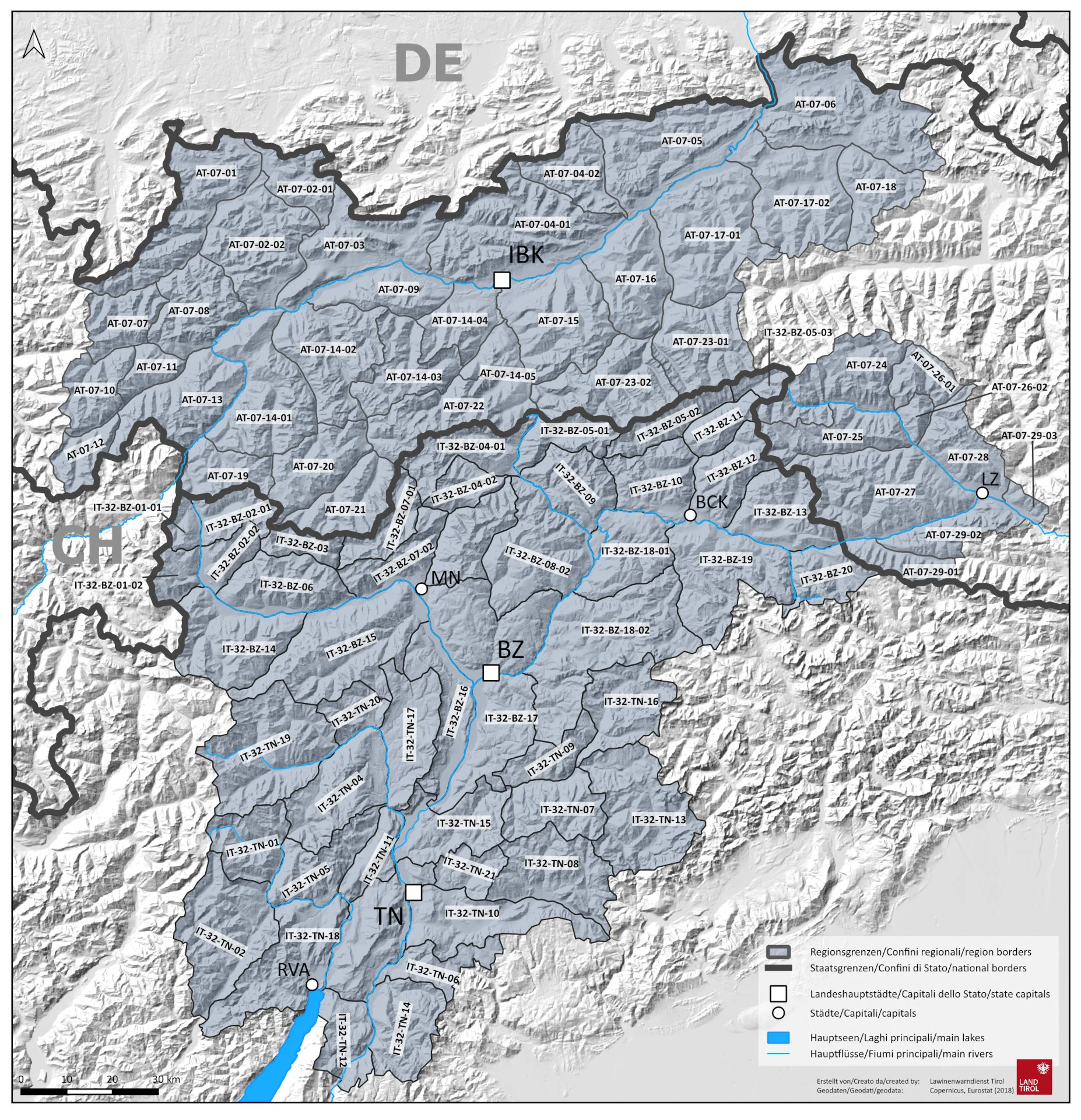 The 90 micro regions of the European region Tirol – South Tyrol – Trentino